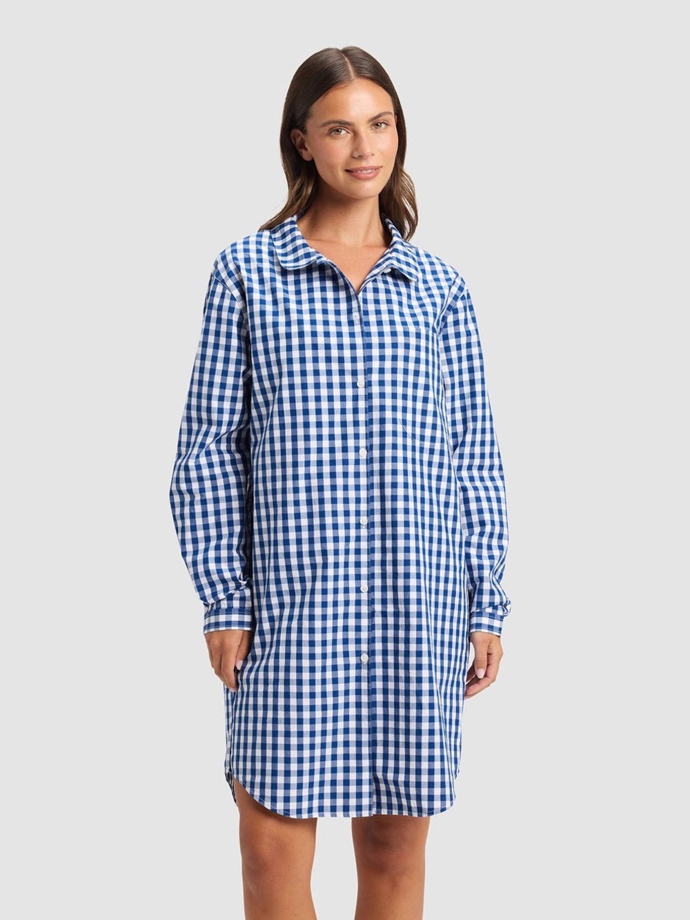 Cozy Earth Sutton Sleep Dress Pacific Gingham Blue White Size Small NWT